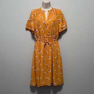 Loft Outlet Yellow Floral Cap Sleeve Dress Size S